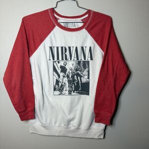 Nirvana Sweatshirt White Red Sleeves Size M Street Band Tee Promo Photo